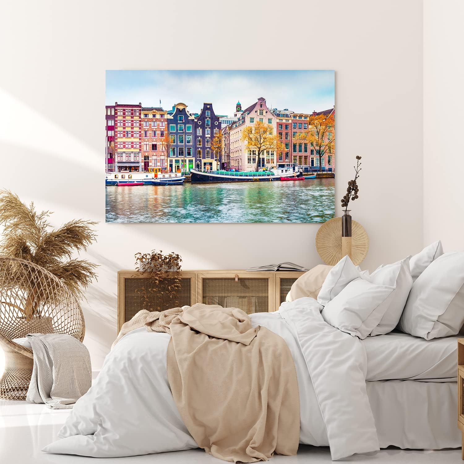 Paul Sinus Wandbild 120x80cm Amsterdam Holland Kanal Boote traditionelle Häuser