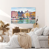Paul Sinus Wandbild 120x80cm Amsterdam Holland Kanal Boote traditionelle Häuser