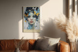 Paul Sinus Wandbild in 40x60cm The Butterfly Mind – farbintensives Porträt einer Frau mit Schmetterlingen im Haar in moderner Kunstoptik