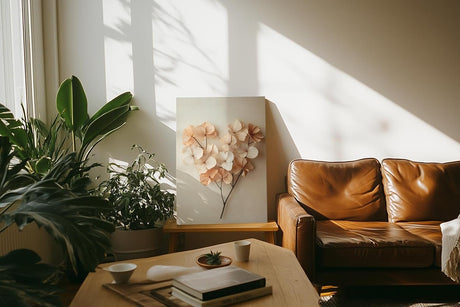Paul Sinus 60x90cm Wandbild Herz der Natur – Zarte Blattpoesie in Beige als florales Kunstwerk Blume