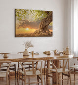 Wandbild 120x80cm Großer Baum Natur Sonnenuntergang Wurzeln Wolken