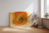 Sinus Art Wandbild 120x80cm Kreisförmige Strukturen in Orange und Gelb mit zentraler schwungvoller schwarzer Linie