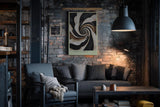 Paul Sinus Wandbild in 40x60cm Vortex of Grace – Abstraktes Wirbelmotiv in Schwarz, Weiß und Gold für moderne Raumgestaltung