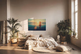 Sinus Art Wandbild 120x80cm Silhouette beim Yoga im Sonnenuntergang – Sinnbild für Balance und Achtsamkeit