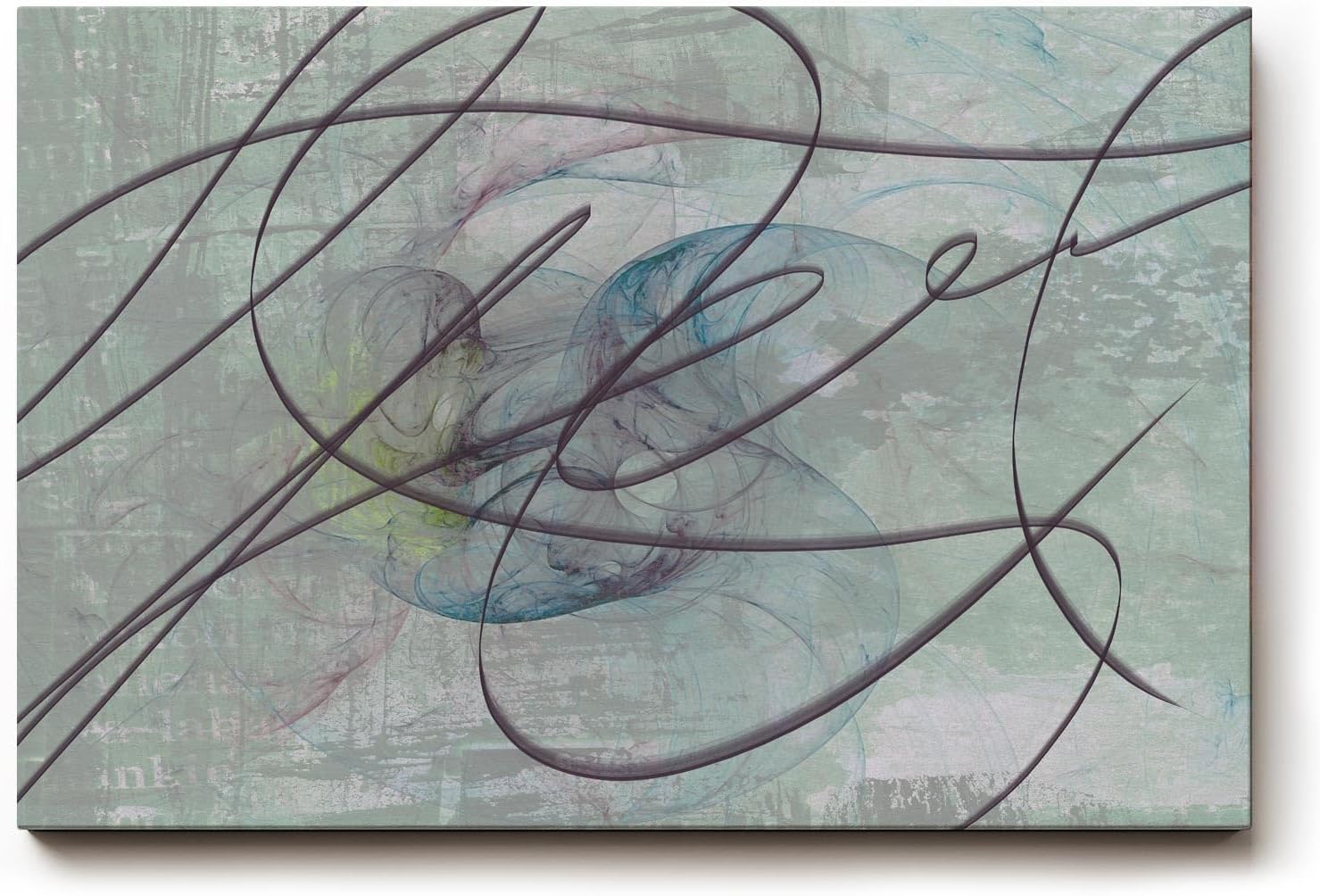 Sinus Art Wandbild 120x80cm Dynamische Linienführung auf grauer Fläche mit Pastelltönen in Blau, Rosa und Grün