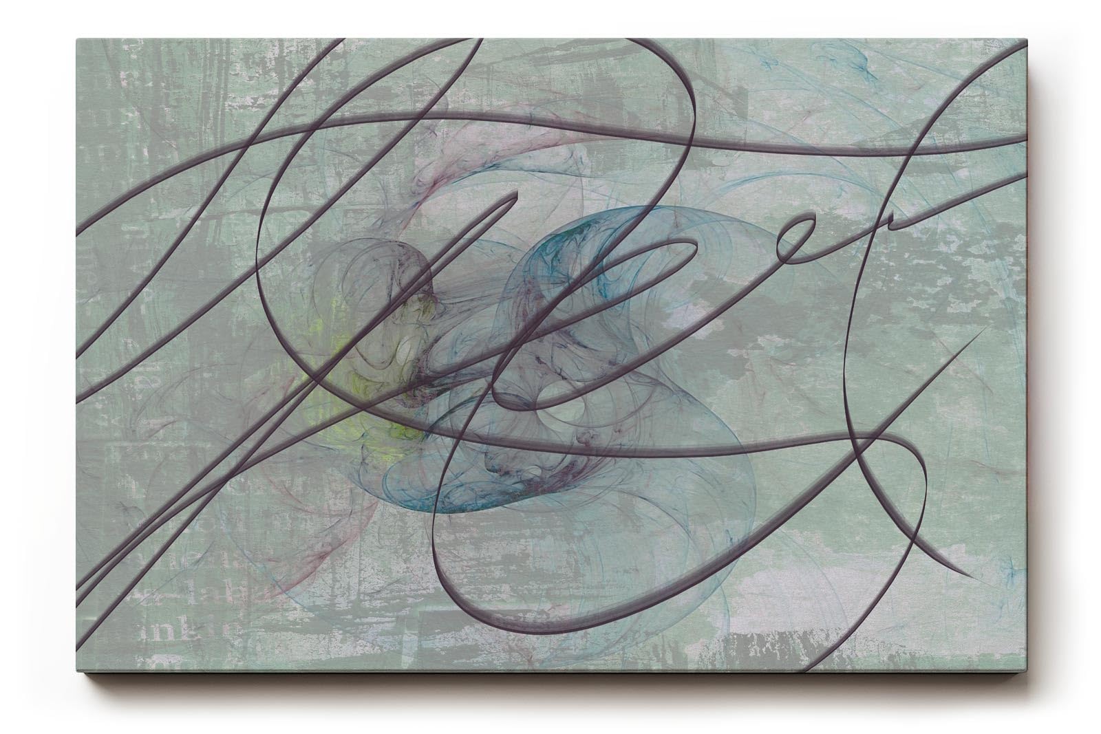 Sinus Art Wandbild 120x80cm Dynamische Linienführung auf grauer Fläche mit Pastelltönen in Blau, Rosa und Grün