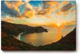 Sinus Art Wandbild 120x80cm Atemberaubender Sonnenuntergang über Küstenlinie mit weichem Farbverlauf