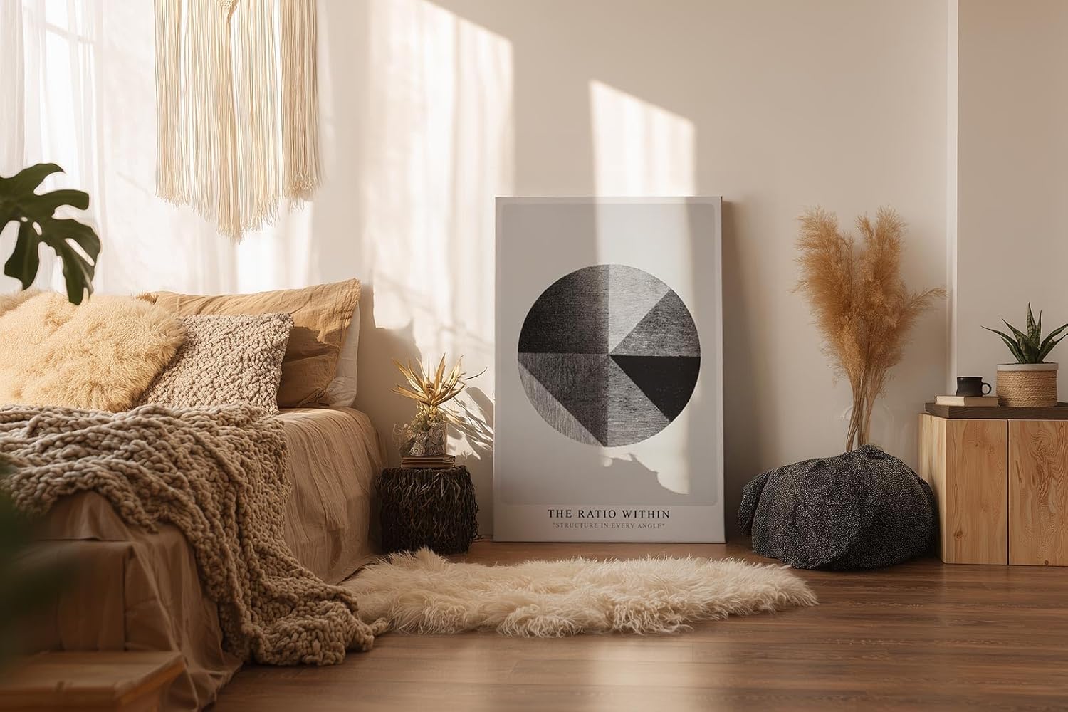 Paul Sinus Wandbild in 40x60cm The Ratio Within – Geometrische Kreisaufteilung in Schwarz-Weiß mit texturierten Segmenten