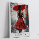 Paul Sinus Leinwandbild 40x60cm Lady in Red – Frau, Rot, Kunst, Regen, Geheimnis, Leidenschaft, Melancholie, Sinnlichkeit, Tropfen, Romantik