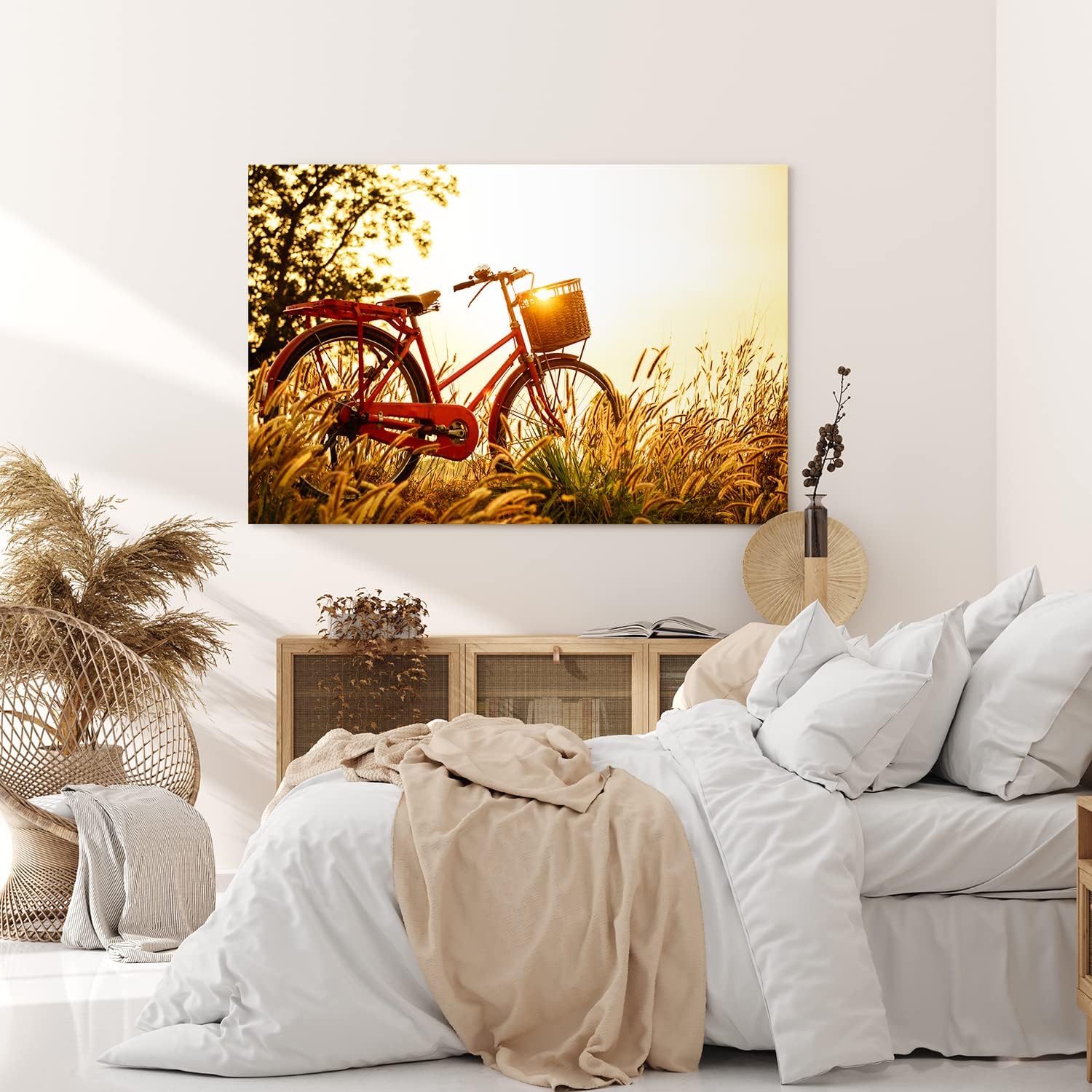 Paul Sinus Wandbild 120x80cm Vintage Fahrrand im Feld Sommer Sonnenuntergang Weizenfeld