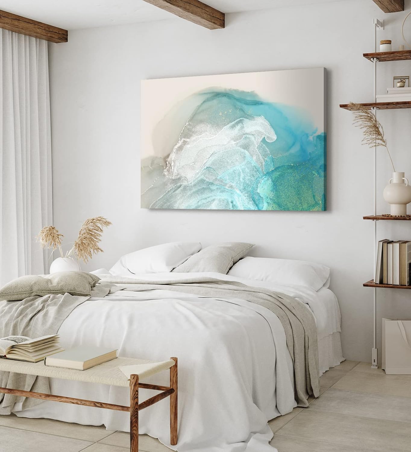 Paul Sinus Wandbild 120x80cm Abstraktes Bild Türkis Hellblau fließende Farben