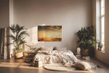 Sinus Art Wandbild 120x80cm Wunderschöner Sonnenuntergang über ruhigem Wasser mit segelnden Booten