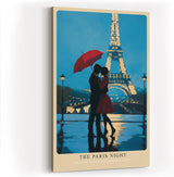 Paul Sinus Wandbild in 40x60cm The Paris Night – romantische Pariser Nachtszene mit Paar und rotem Schirm vor dem Eiffelturm für elegante Raumgestaltung