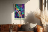 Paul Sinus Wandbild in 40x60cm Mystischer Rabe im farbintensiven Wald – surreales Kunstwerk mit leuchtenden Regenbogenfarben