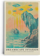 Paul Sinus Leinwandbild 40x60cm Leinwandbild Traumlandschaft-Invasion – Surreale Landschaft mit schwebenden Objekten, abstrakte Farbwelten