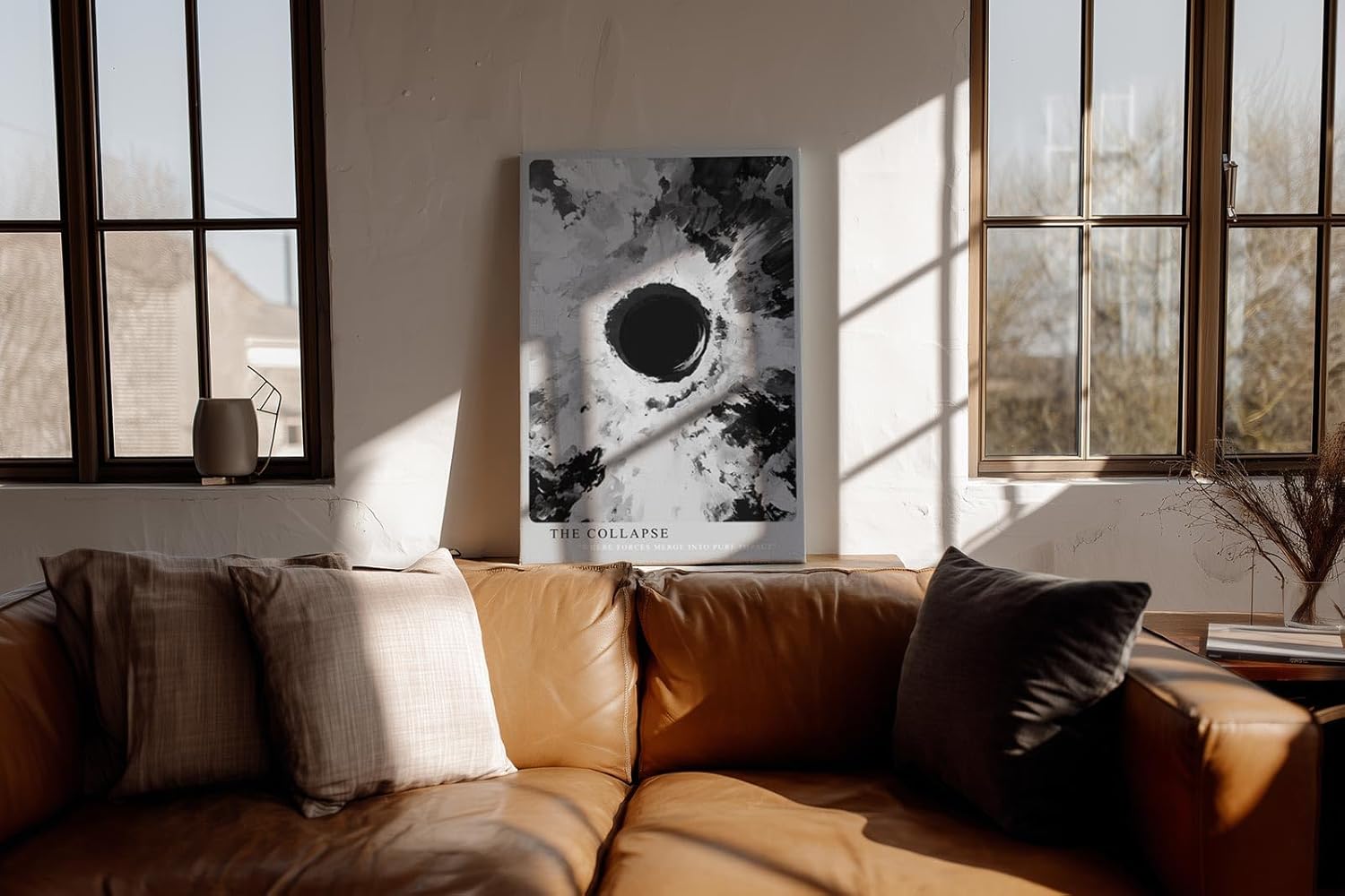 Paul Sinus Wandbild in 40x60cm The Collapse – Dramatische monochrome Kunst mit intensivem Zentrum und ausstrahlender Bewegung