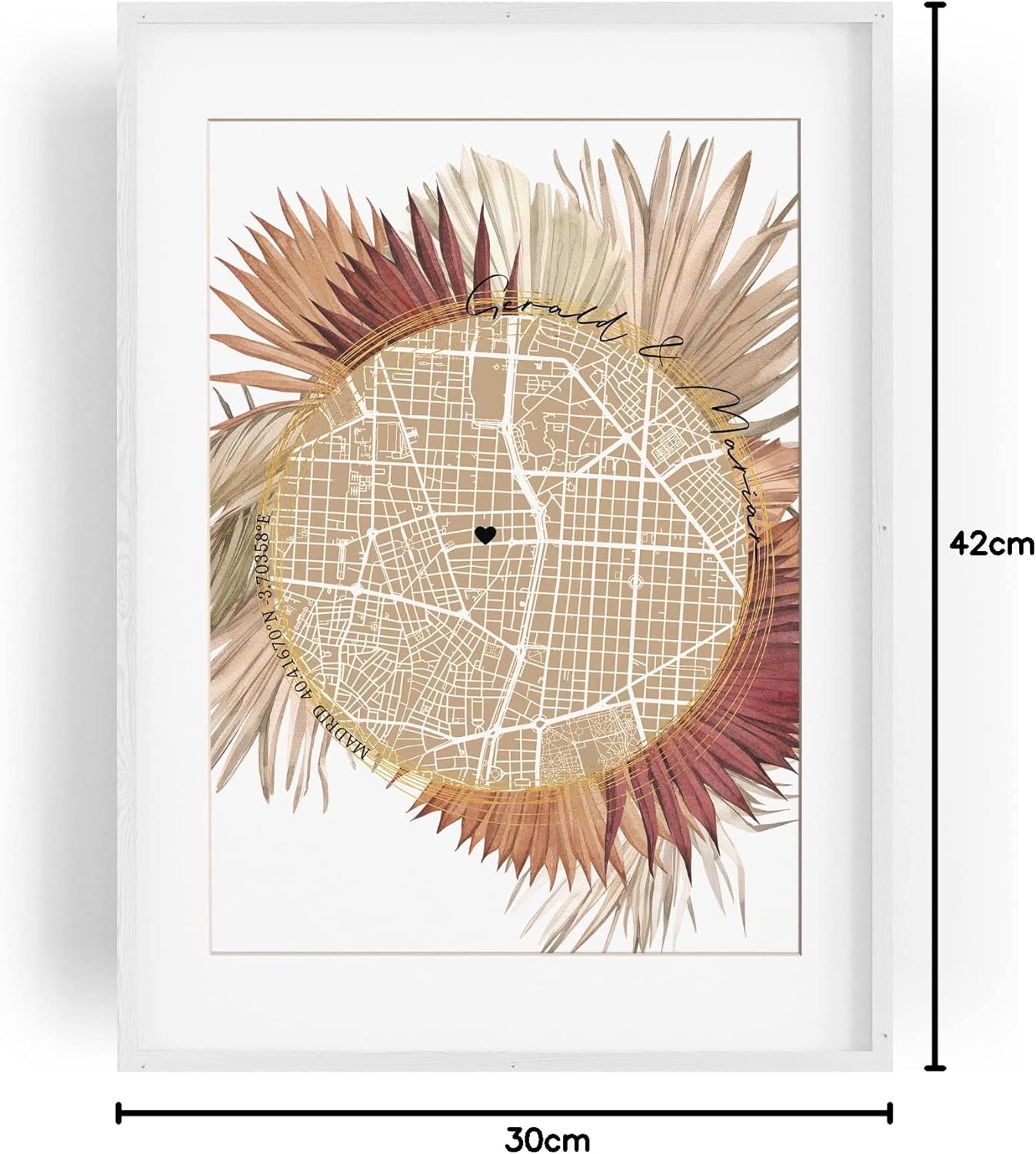 Paul Sinus Bilderrahmen personalisiert mit deinen GPS Koordinaten und Namen. 30cm x 42cm Holz Wechselrahmen mit Glas. Individuelles Geschenk. (ohne Rahmen)