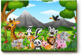 Sinus Art Wandbild 120x80cm Detailreich illustrierte Tiergruppe mit Panda, Tiger, Giraffe, Affe, Elefant u. v. m.