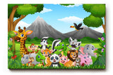 Sinus Art Wandbild 120x80cm Detailreich illustrierte Tiergruppe mit Panda, Tiger, Giraffe, Affe, Elefant u. v. m.