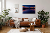 Sinus Art Wandbild 120x80cm Spektakuläre Alpenkulisse mit reflektierendem Wasser und leuchtenden Bergspitzen