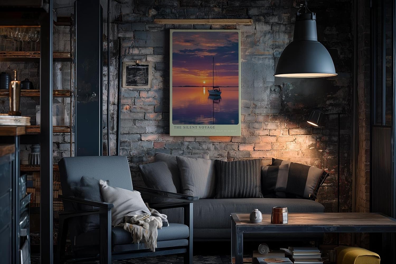 Paul Sinus Wandbild in 40x60cm Segelboot bei Sonnenuntergang mit violett-orangefarbenem Himmel und ruhiger Wasserfläche