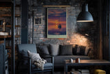 Paul Sinus Wandbild in 40x60cm Segelboot bei Sonnenuntergang mit violett-orangefarbenem Himmel und ruhiger Wasserfläche