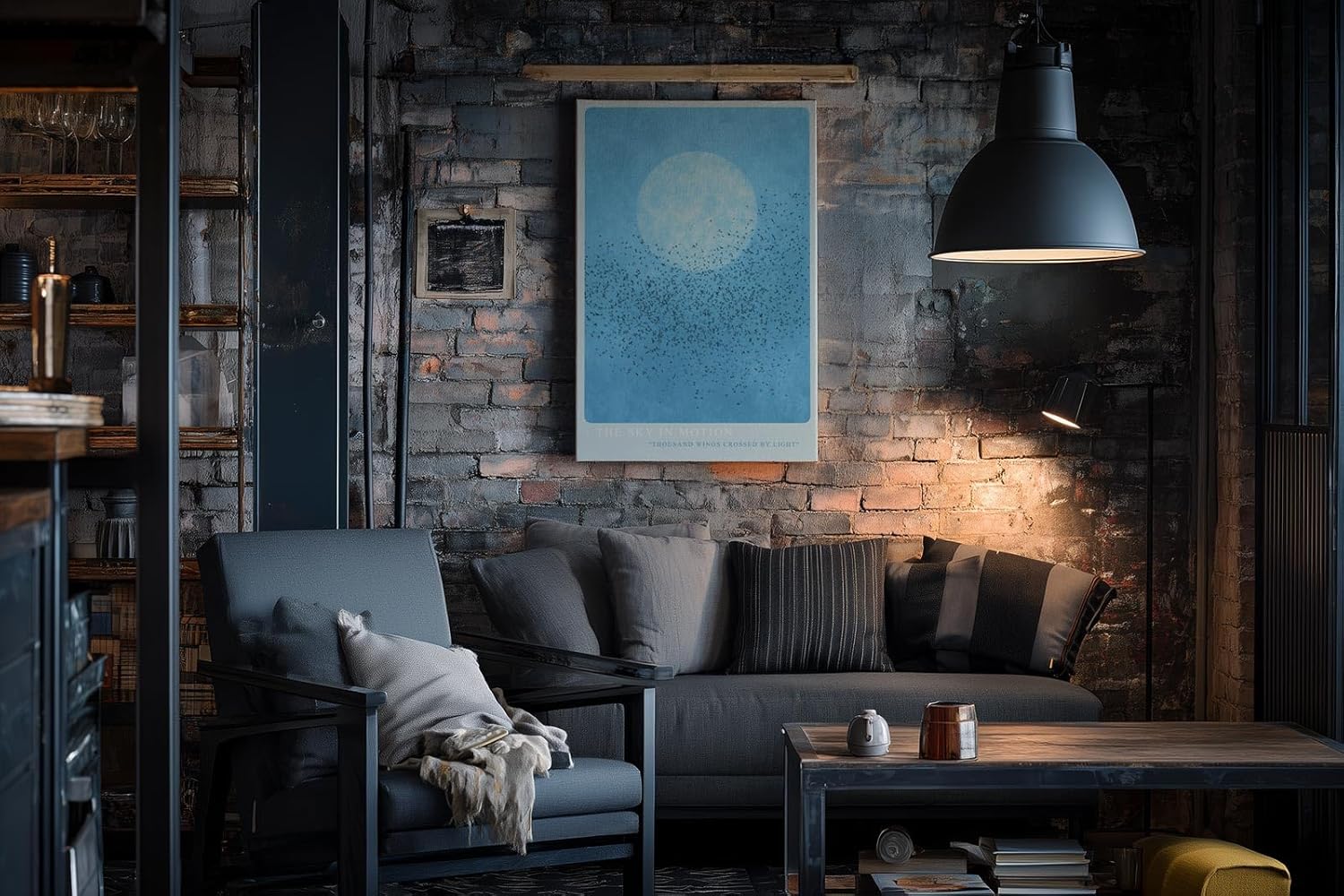 Paul Sinus Wandbild in 40x60cm Vogelschwarm vor großem Mond auf blauem Himmel