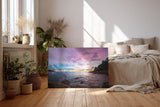 Sinus Art Wandbild 120x80cm Dramatisch ruhige Szene einer felsigen Küste bei Sonnenuntergang in pastelligen Tönen