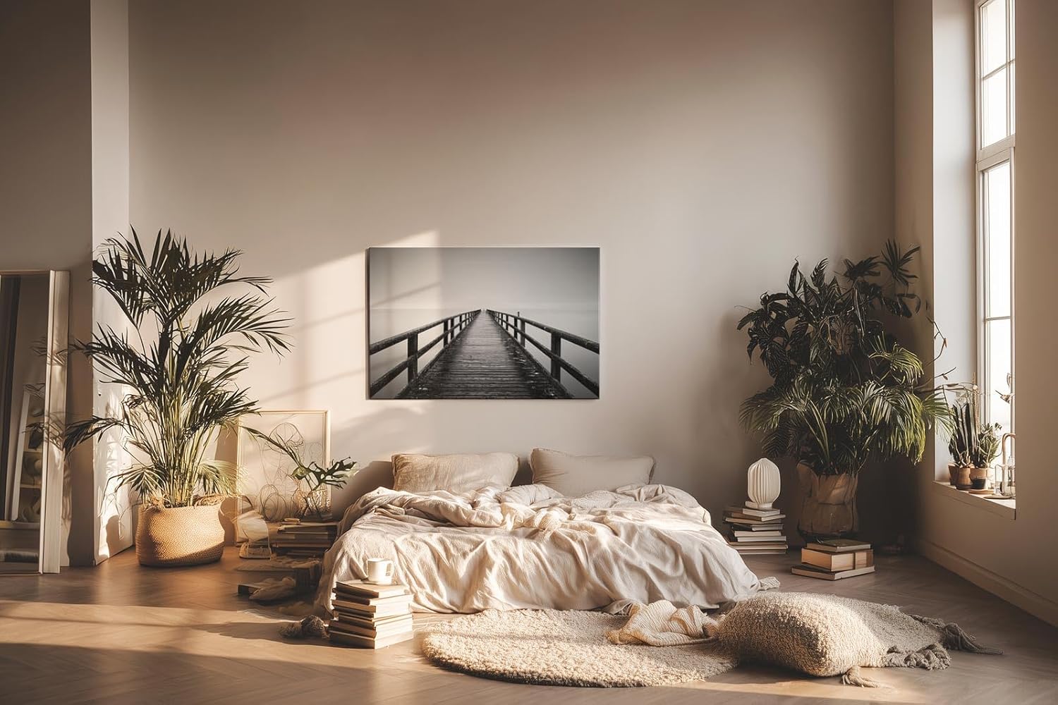 Sinus Art Wandbild 120x80cm Langer Holzsteg führt zentriert in den Horizont – ein Sinnbild für Ruhe und Fokus