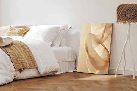 Paul Sinus 60x90cm Wandbild, Faszinierende Leichtigkeit in Fokuswellen – abstrakte Eleganz in warmen Beigetönen