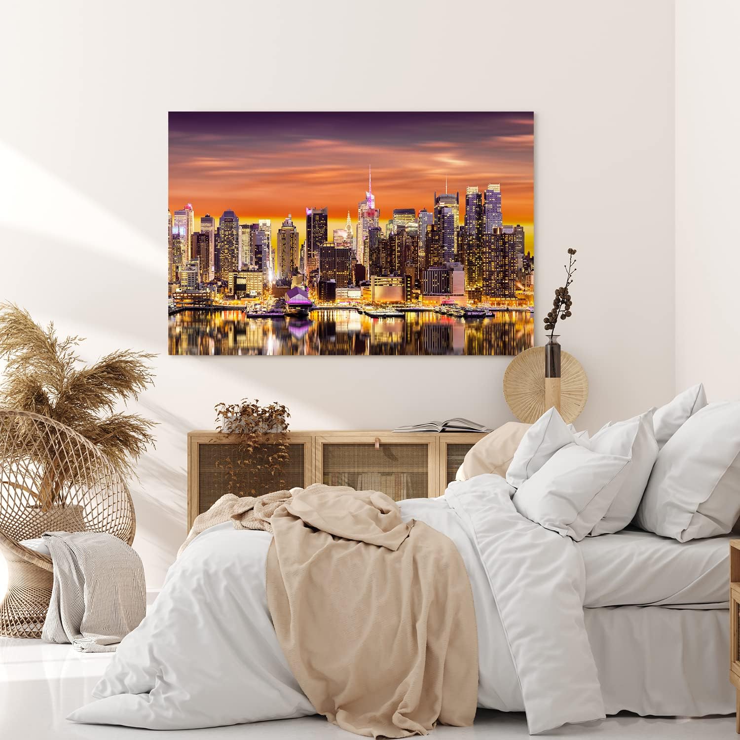 Paul Sinus Wandbild 120x80cm New York bei Nacht Wolkenkratzer Skyline