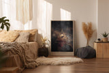 Paul Sinus Wandbild in 40x60cm Planet of Alignment – Künstlerische Darstellung eines Planeten mit goldenem Dreieck inmitten farbenprächtiger Galaxienlandschaft