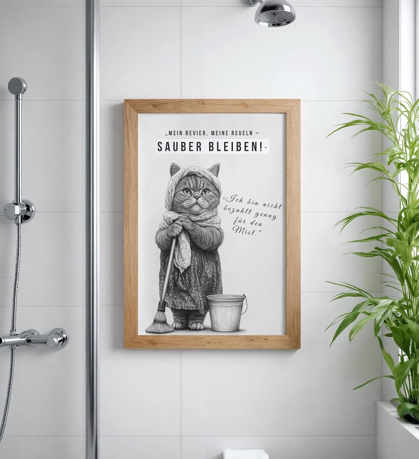 Paul Sinus Poster/Leinwandbild/Rahmenoption Lustiges Katzenbild – Freche Klo-Deko für dein Gäste-WC – Perfekt für saubere Ordnung