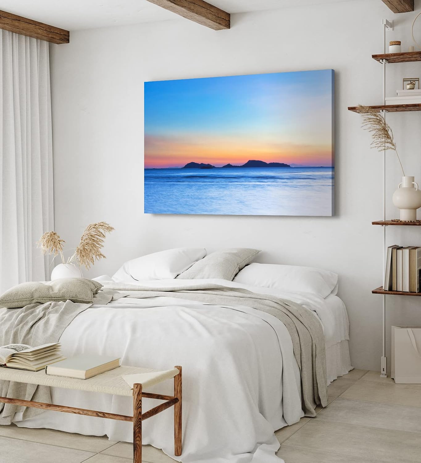 Paul Sinus Wandbild 120x80cm Sonnenuntergang Abendröte Fels Strand Meer Horizont Insel