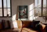 Paul Sinus Wandbild in 40x60cm Moment of Ascent Rot-weißer Vogel im Aufstieg auf einem Zweig mit roten Beeren vor natürlichem Hintergrund