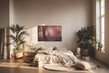 Sinus Art Wandbild 120x80cm Roter Herbstwald mit dichter Vegetation und nebligem Licht – geheimnisvoll und bezaubernd