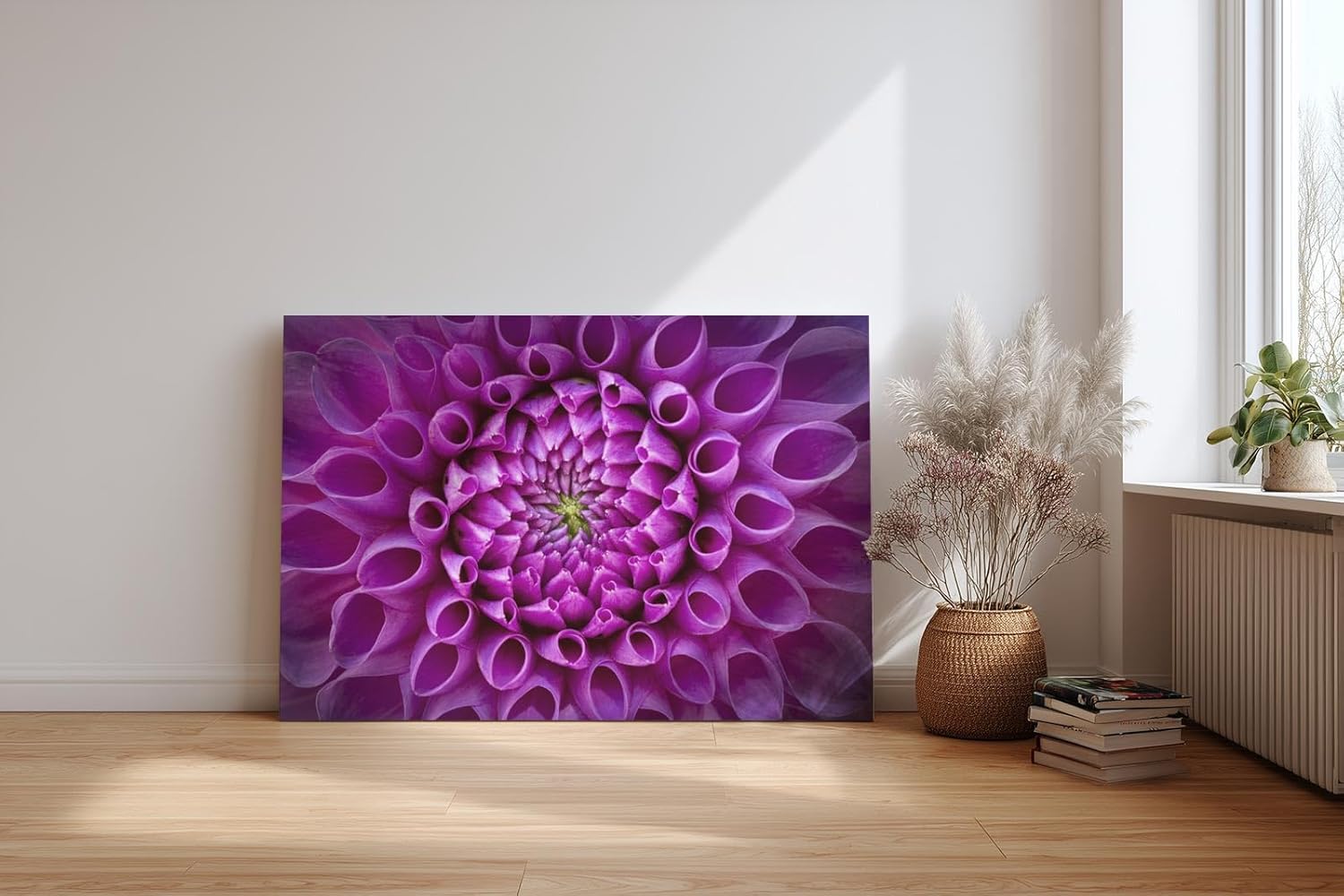 Sinus Art Wandbild 120x80cm Symmetrische Blütenarchitektur in kräftigem Violett mit ausdrucksstarker Mitte