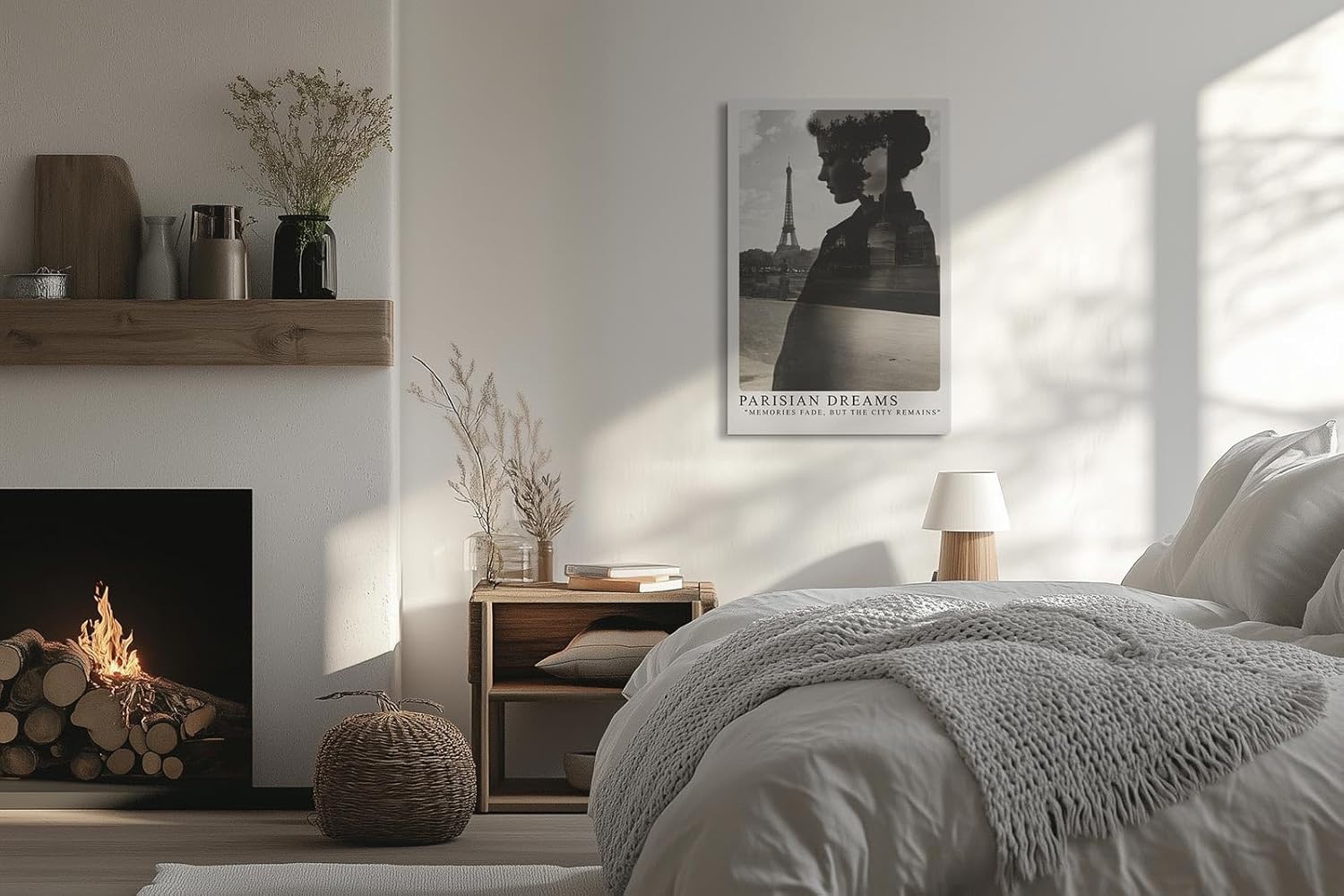 Paul Sinus Leinwandbild 60x90cm Pariser Träume – Mystische Doppelbelichtung einer Frau mit Eiffelturm und urbaner Melancholie