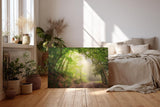Sinus Art Wandbild 120x80cm Faszinierender Waldweg mit mystischem Nebel für Ruhe und Tiefe in jedem Raum