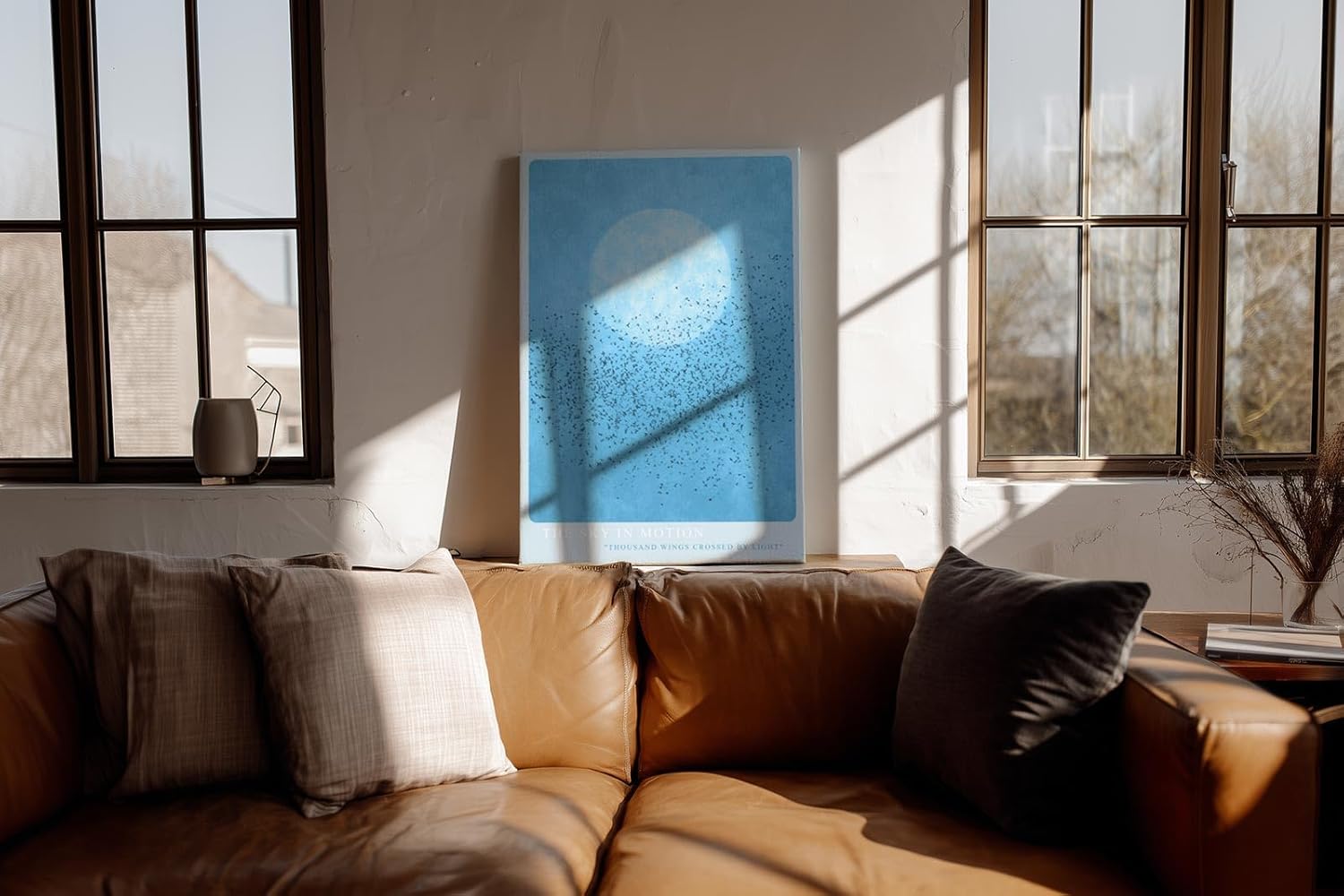 Paul Sinus Wandbild in 40x60cm Vogelschwarm vor großem Mond auf blauem Himmel
