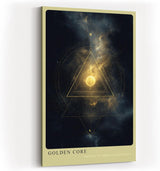 Paul Sinus Wandbild in 40x60cm Golden Core – Mystische Weltraumszene mit leuchtendem goldenen Kern und symmetrischen geometrischen Linien