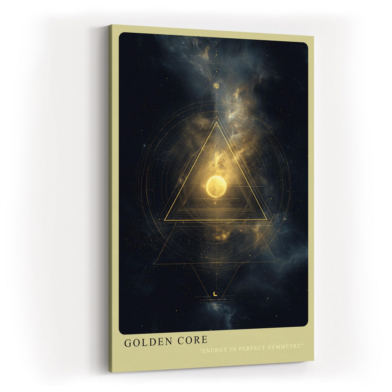 Paul Sinus Wandbild in 40x60cm Golden Core – Mystische Weltraumszene mit leuchtendem goldenen Kern und symmetrischen geometrischen Linien