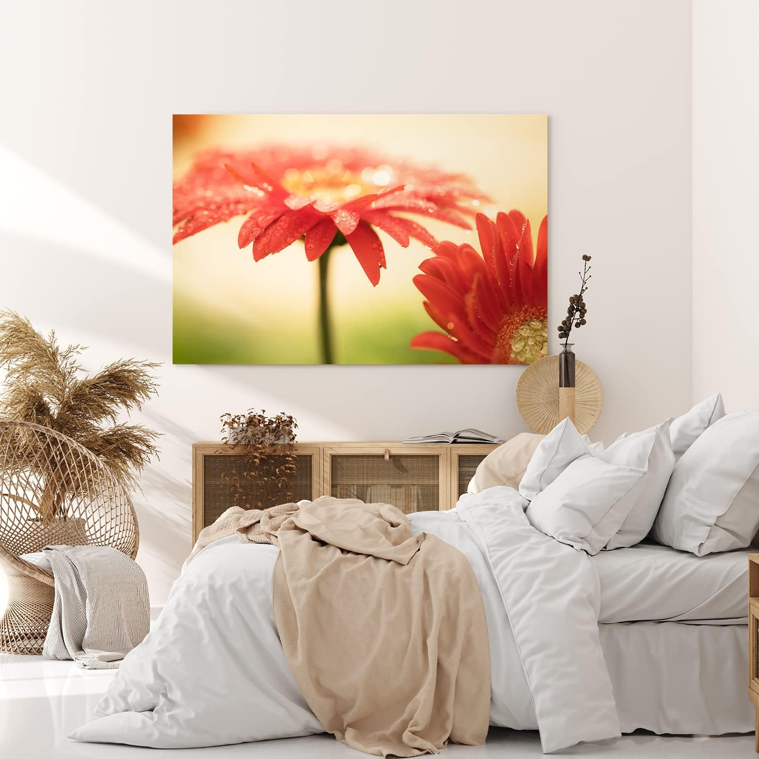 Paul Sinus Wandbild 120x80cm Gerbera Blume Blüte Rot Nahaufnahme Kunstvoll Tropfen