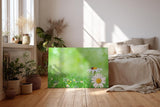 Sinus Art Wandbild 120x80cm Nahaufnahme mit Gänseblümchen und Marienkäfer auf unscharfem Frühlingshintergrund