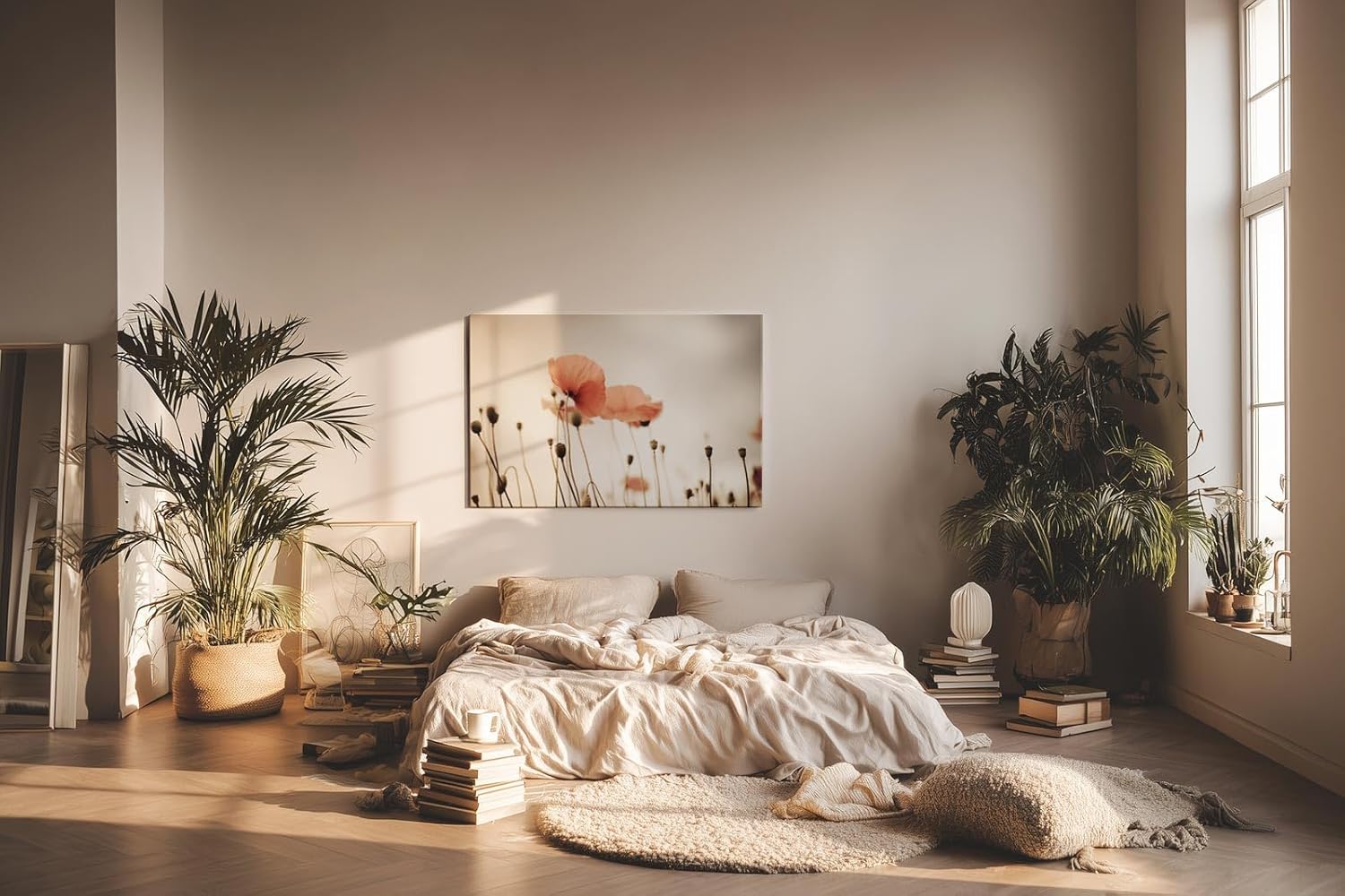 Sinus Art Wandbild 120x80cm Filigrane Mohnblumen vor hellem Hintergrund in minimalistischem Stil – leicht und poetisch