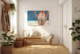 Sinus Art Wandbild 120x80cm Sandbedeckter Rücken in rotem Bikini bringt Sommer, Sonne und Strandgefühl direkt ins Haus