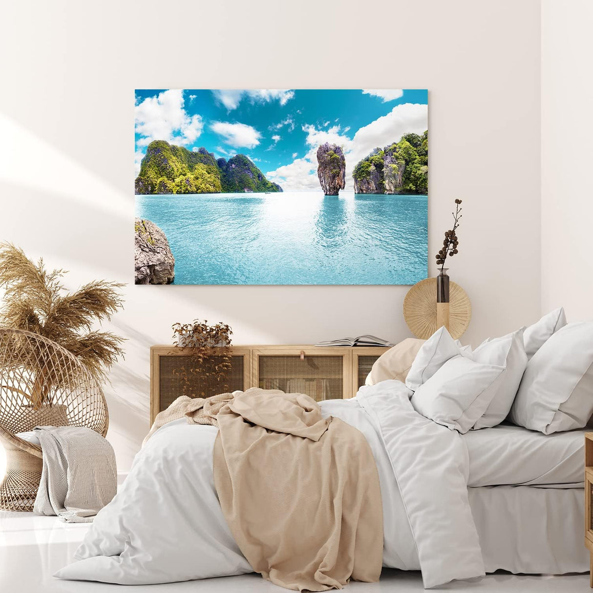 Paul Sinus Wandbild 120x80cm Insel in Thailand Meer Sonnenschein Felsen Berge