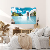 Paul Sinus Wandbild 120x80cm Insel in Thailand Meer Sonnenschein Felsen Berge