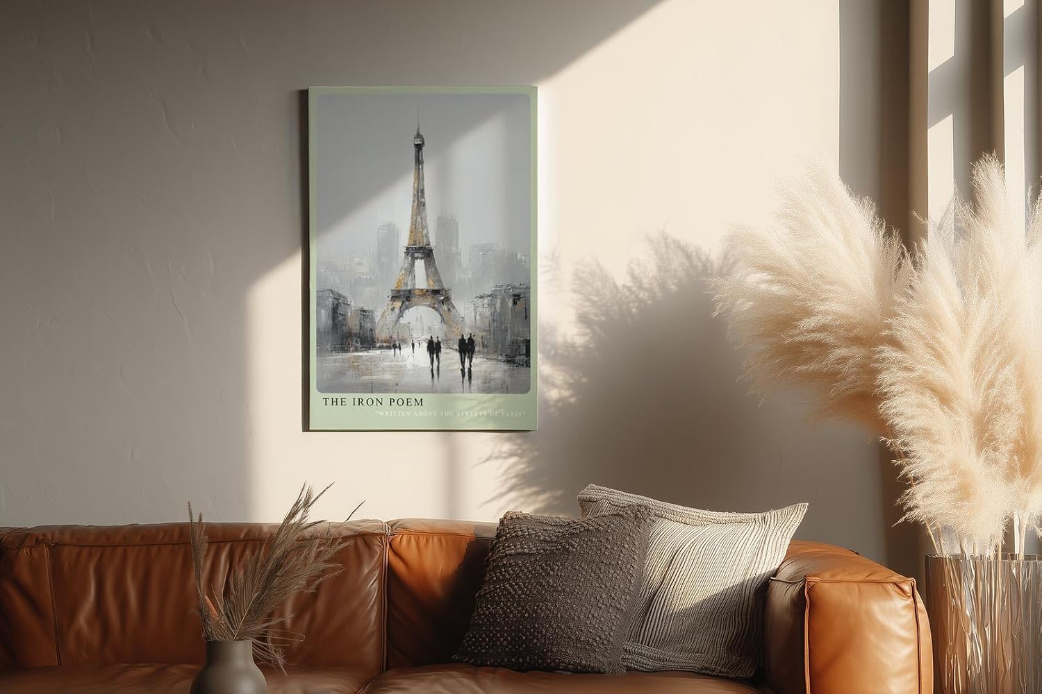 Paul Sinus Wandbild in 40x60cm The Iron Poem Eiffelturm in impressionistischer Darstellung mit Figuren im Vordergrund und grauer Stadtstimmung