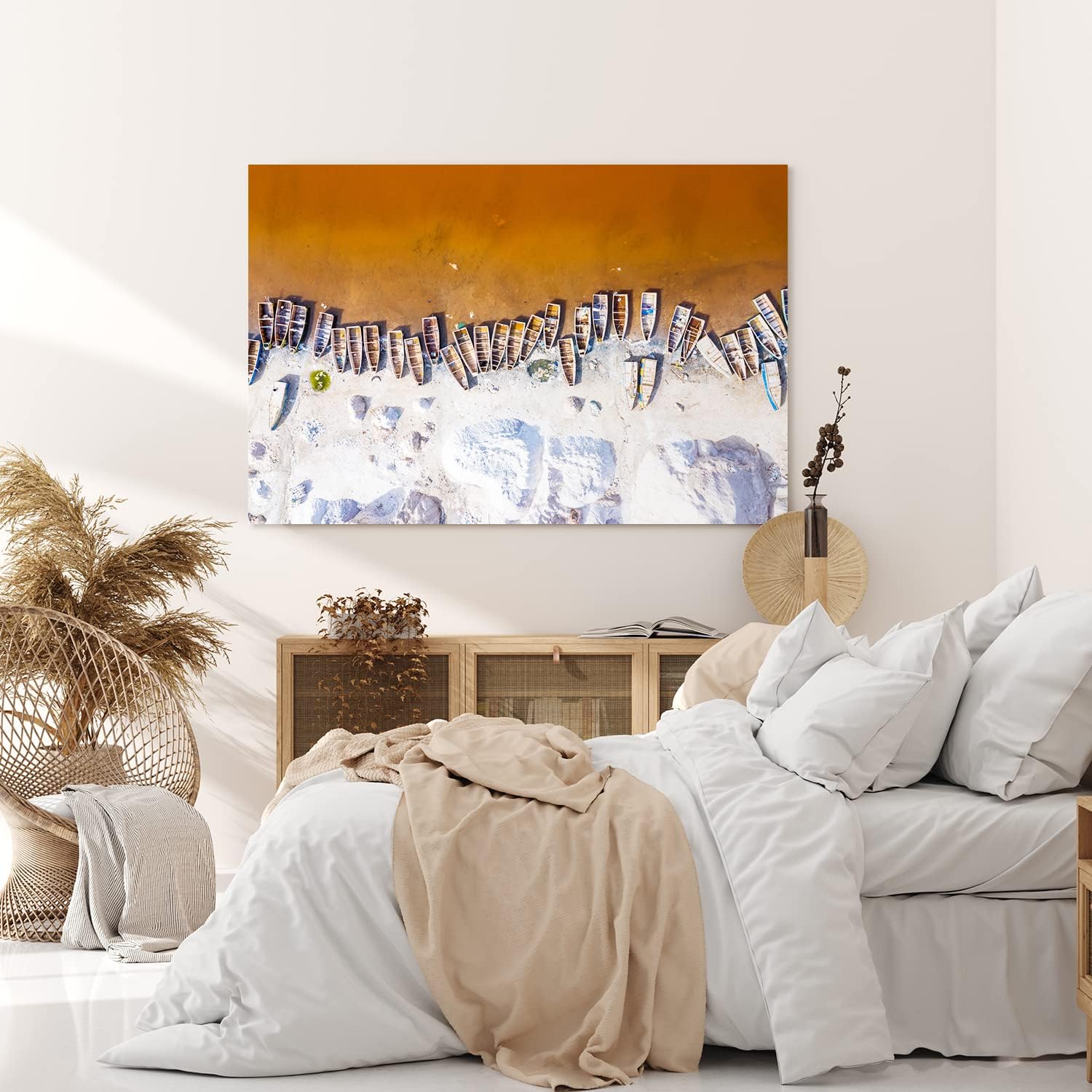 Paul Sinus Wandbild 120x80cm Strand aus der Vogelperspektive Boote Fischerboote Luftaufnahme